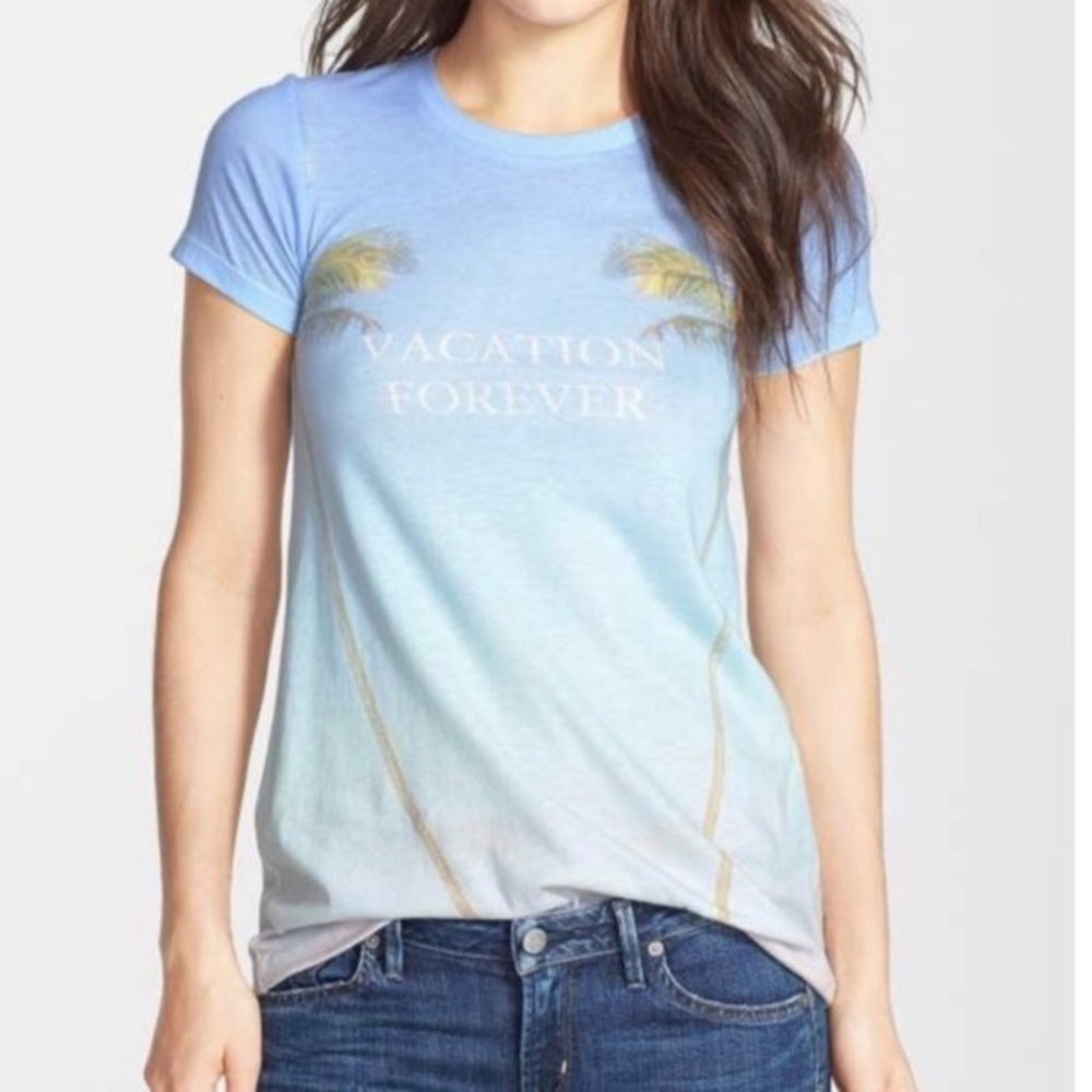 (Wildfox) Vacation Forever Tee Medium Blue Ombre Palm Trees